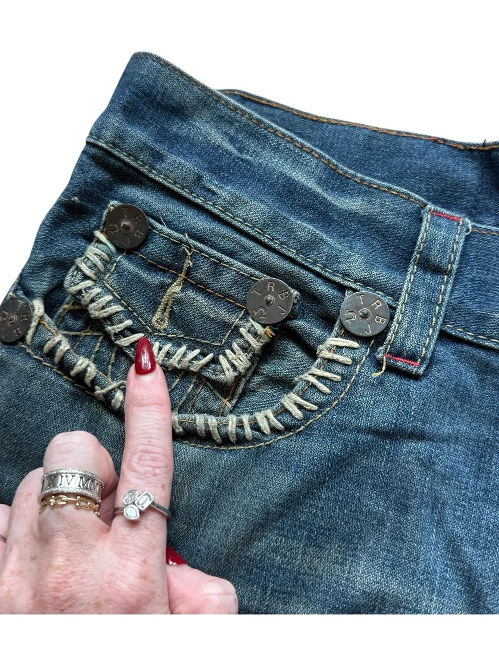 True Religion Billy Super T Jeans 38x33 Big Stitch Y2K Flap Pocket Denim Blue